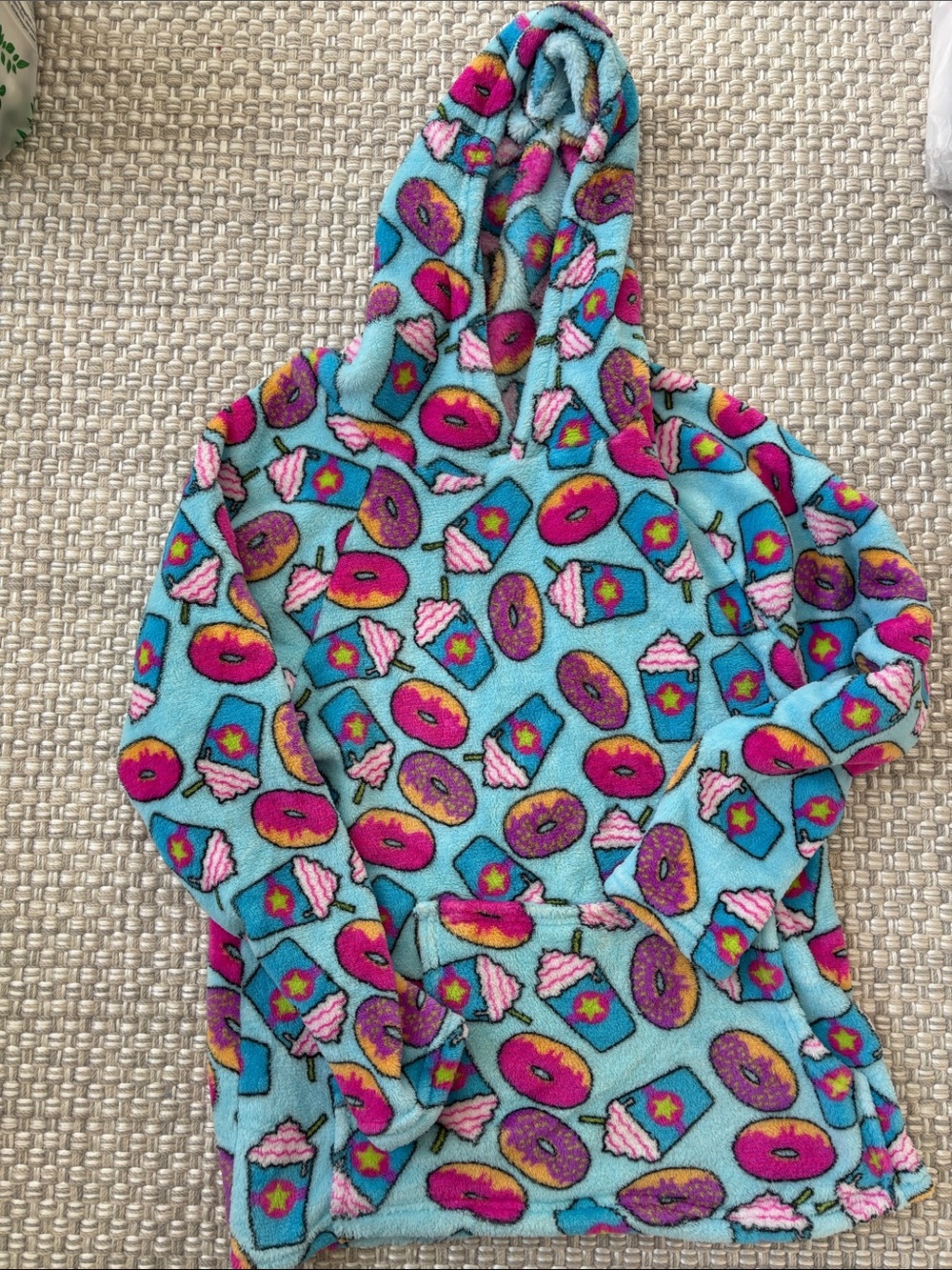Kids Blue Fleece Hoodie with Donut & Cupcake Print